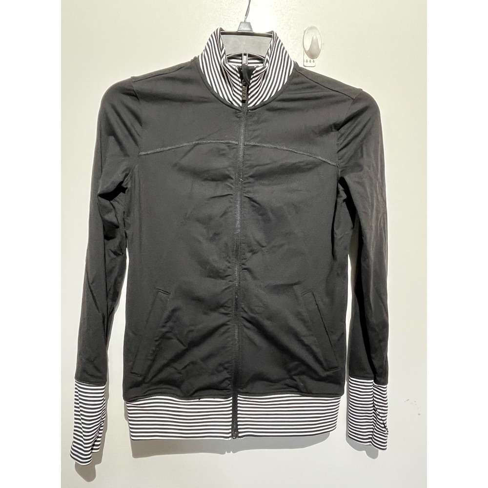 Victoria's Secret VSX Sport Black Striped Trim Full Zip Track Jacket Thumbholes
